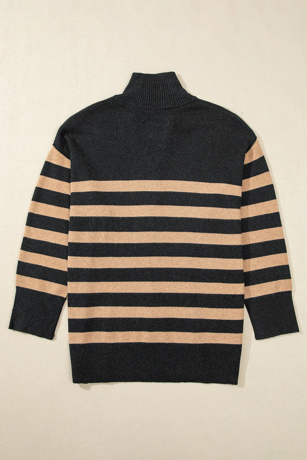 Black Stripe Collared Quarter Zipper Oversized Sweater - Chic Meadow Boutique 