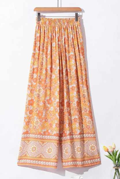 Bottoms/Pants & Culotte Grapefruit Orange Tie Waist Boho Floral Wide Leg Pants