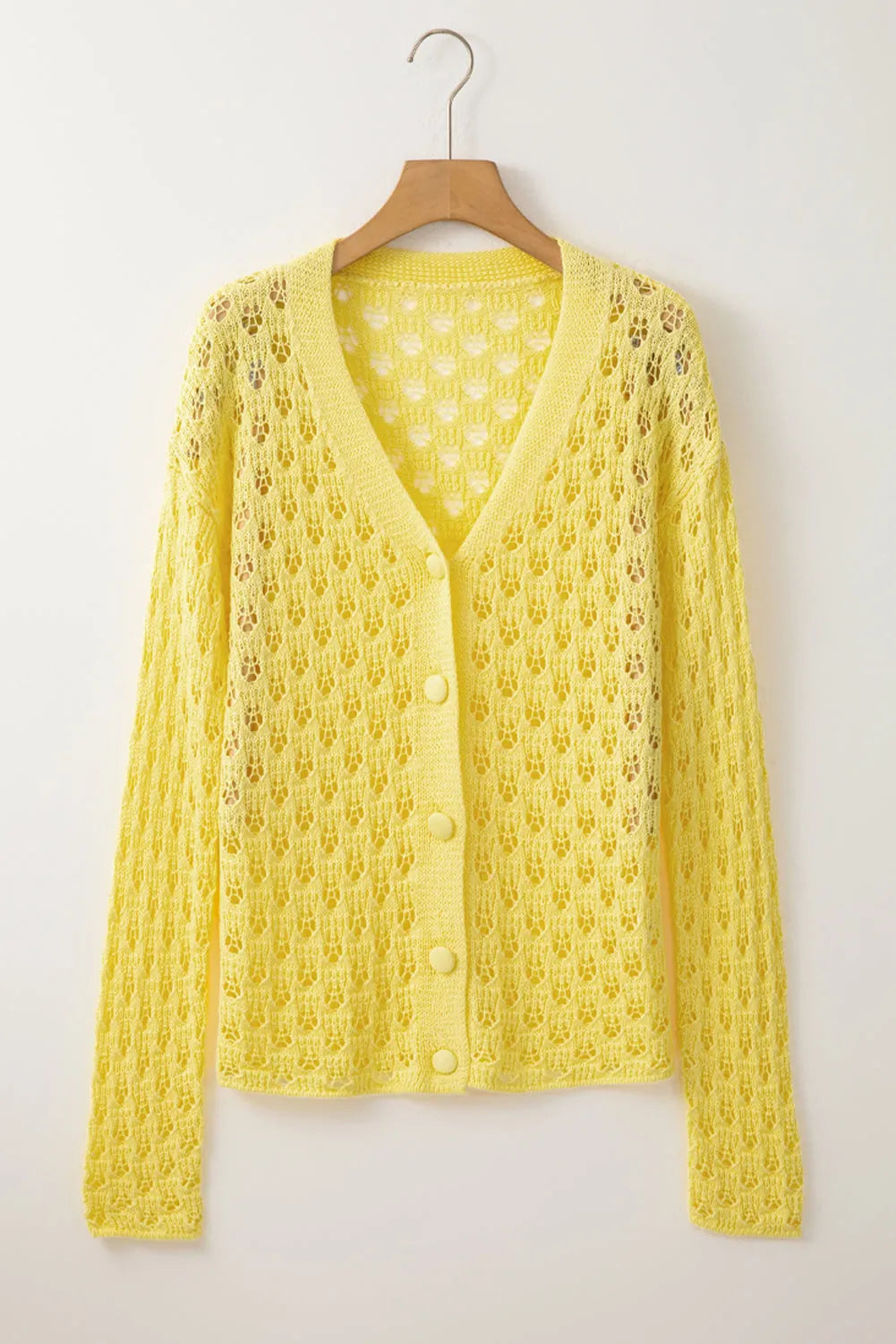 Yellow Pointelle Knit V Neck Sweater Cardigan - Chic Meadow Boutique 