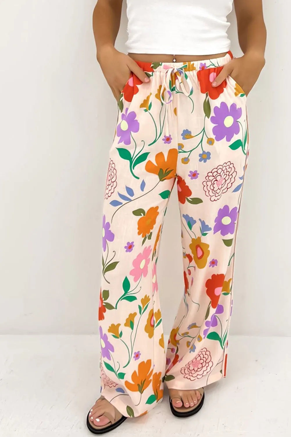 Orange Floral Printed Loose Pants - Chic Meadow Boutique 