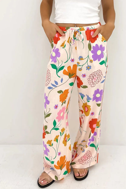 Orange Floral Printed Loose Pants - Chic Meadow Boutique 