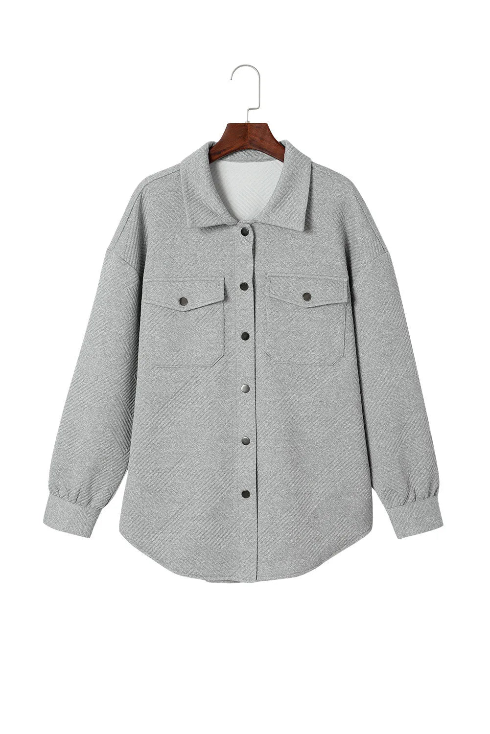 Gray Solid Textured Flap Pocket Buttoned Shacket - Chic Meadow Boutique 