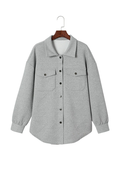 Gray Solid Textured Flap Pocket Buttoned Shacket - Chic Meadow Boutique 