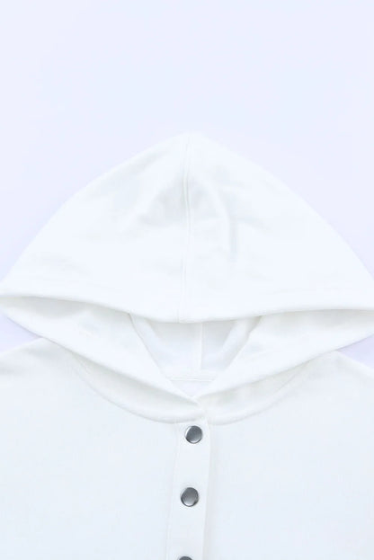 Tops/Sweatshirts & Hoodies White Batwing Sleeve Pocketed Henley Hoodie