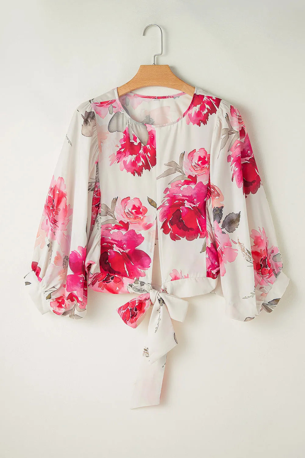 Rose Floral 3/4 Sleeve Lace-up Back Blouse - Chic Meadow Boutique 