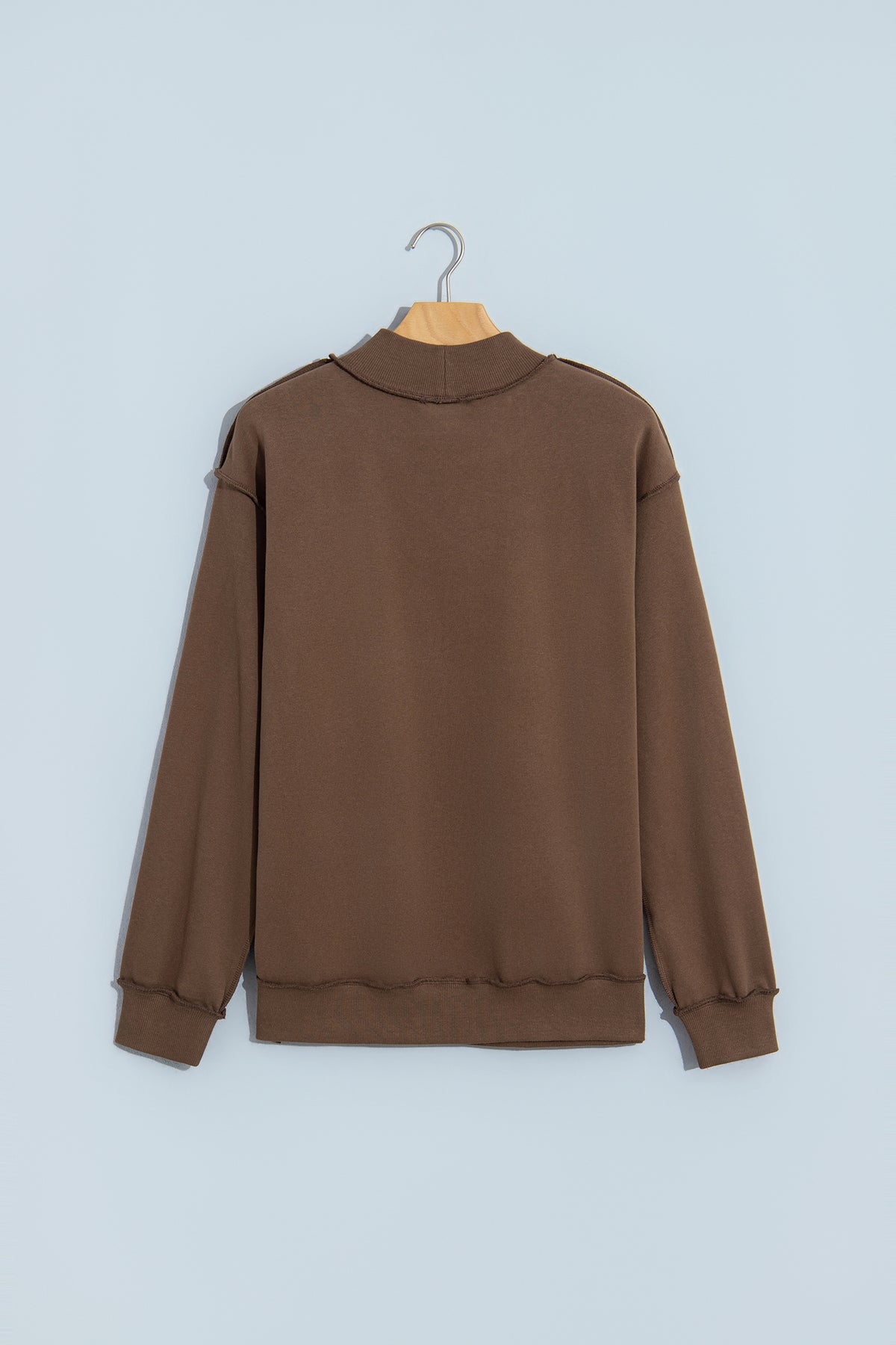 Dark Brown Jesus Saves Slogan Print Stand Neck Baggy Sweatshirt