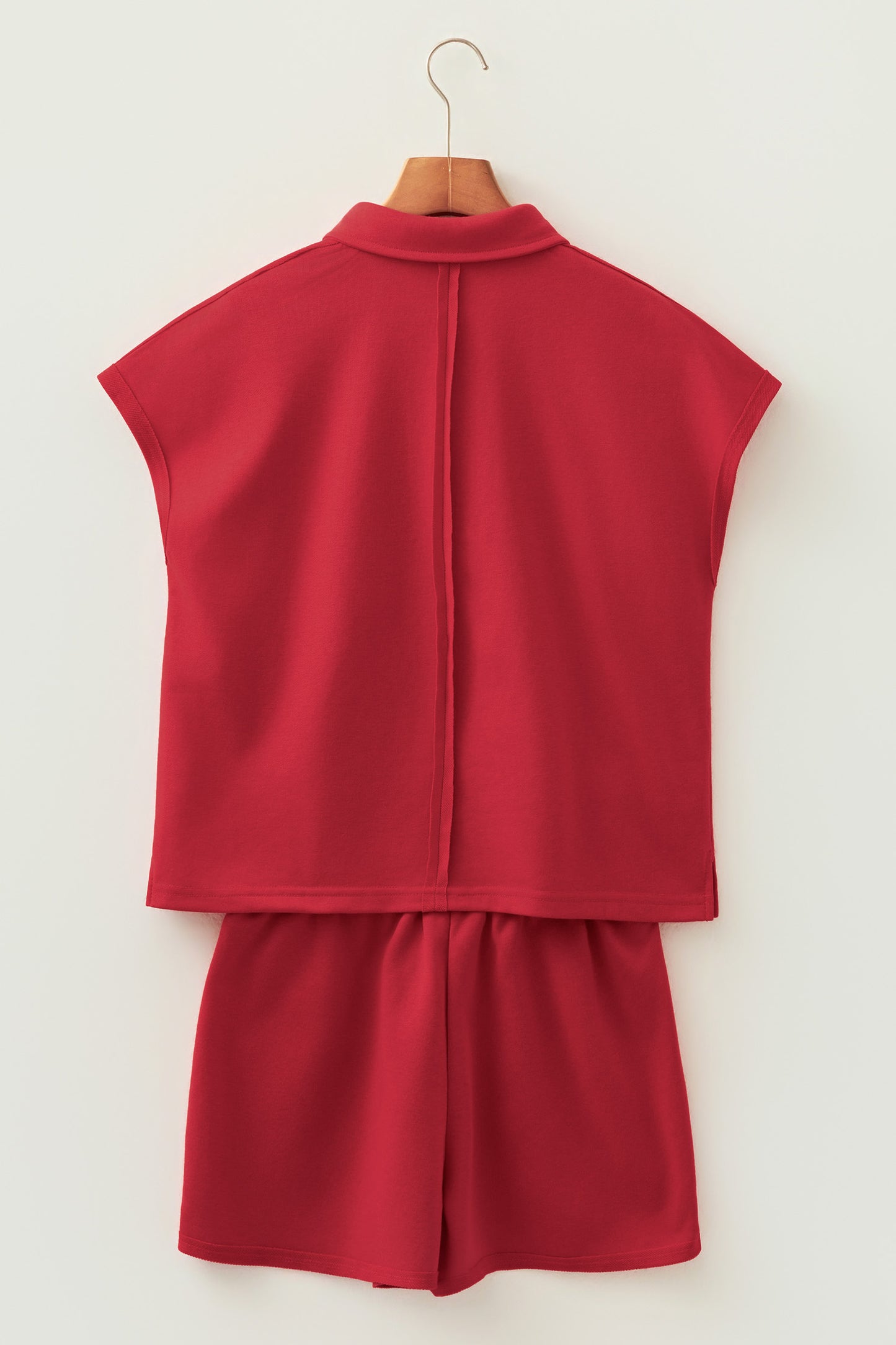 Racing Red Loose Polo Tee Elastic Waist 2pcs Short Set