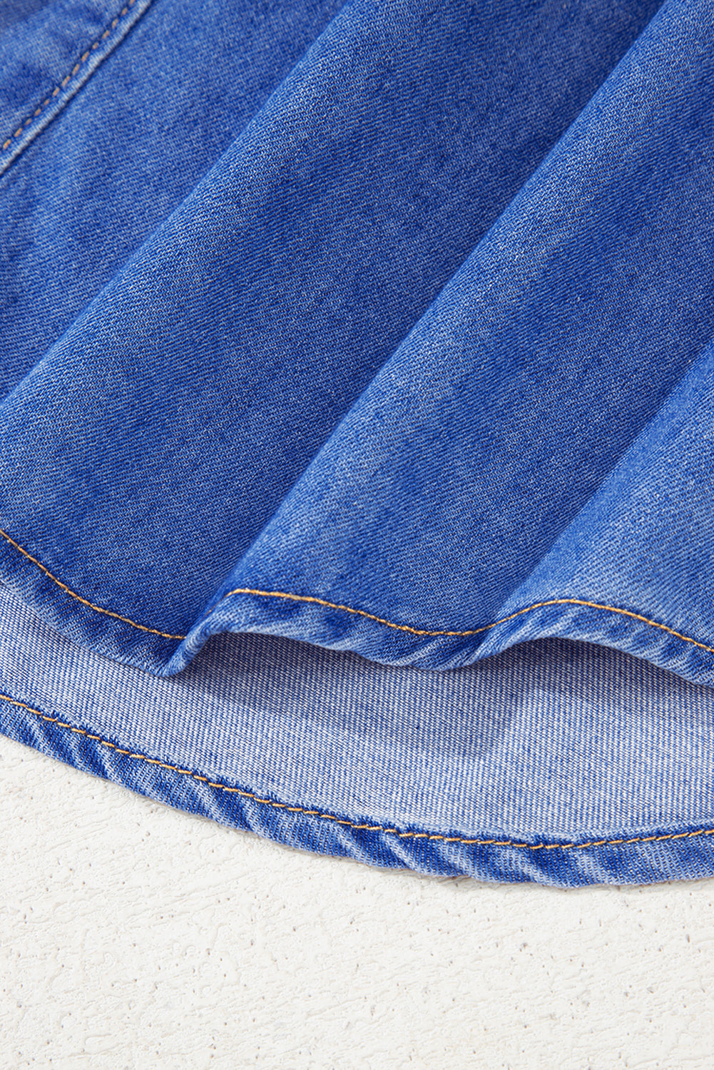 Sky Blue Mineral Wash Cap Sleeve Frilled Button Up Denim Shirt