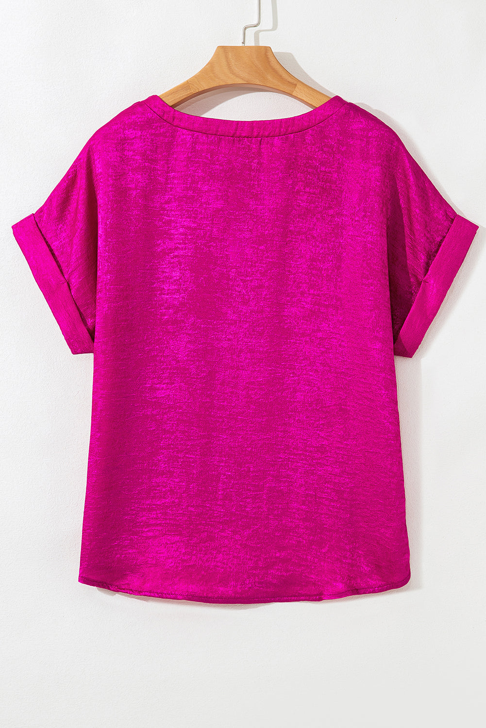 Festival Fuchsia Shine Shimmer Cuffed Short Sleeve Casual Top