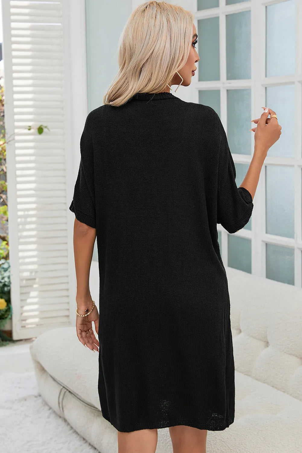 Black Dolman Half Sleeve Pocketed Long Cardigan - Chic Meadow Boutique 