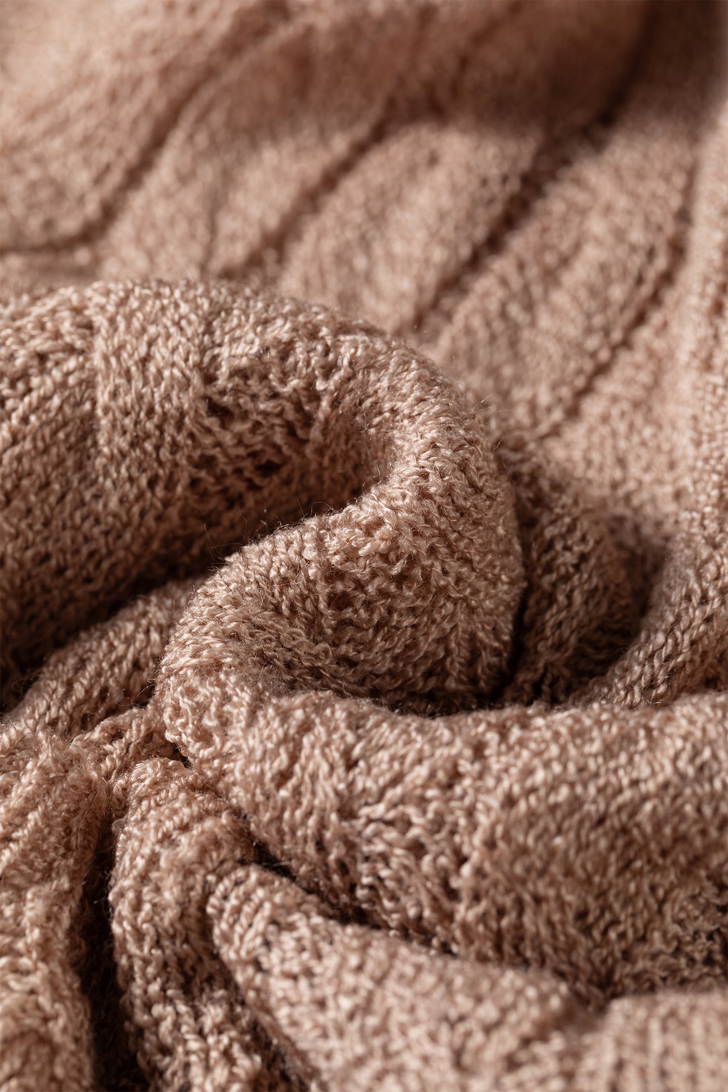 Old Rose Hollowed Pattern Knit Drop Shoulder Open Sweater Cardigan