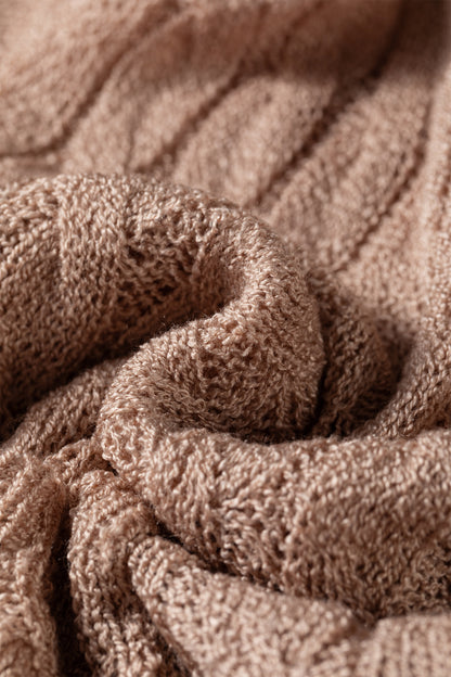 Old Rose Hollowed Pattern Knit Drop Shoulder Open Sweater Cardigan