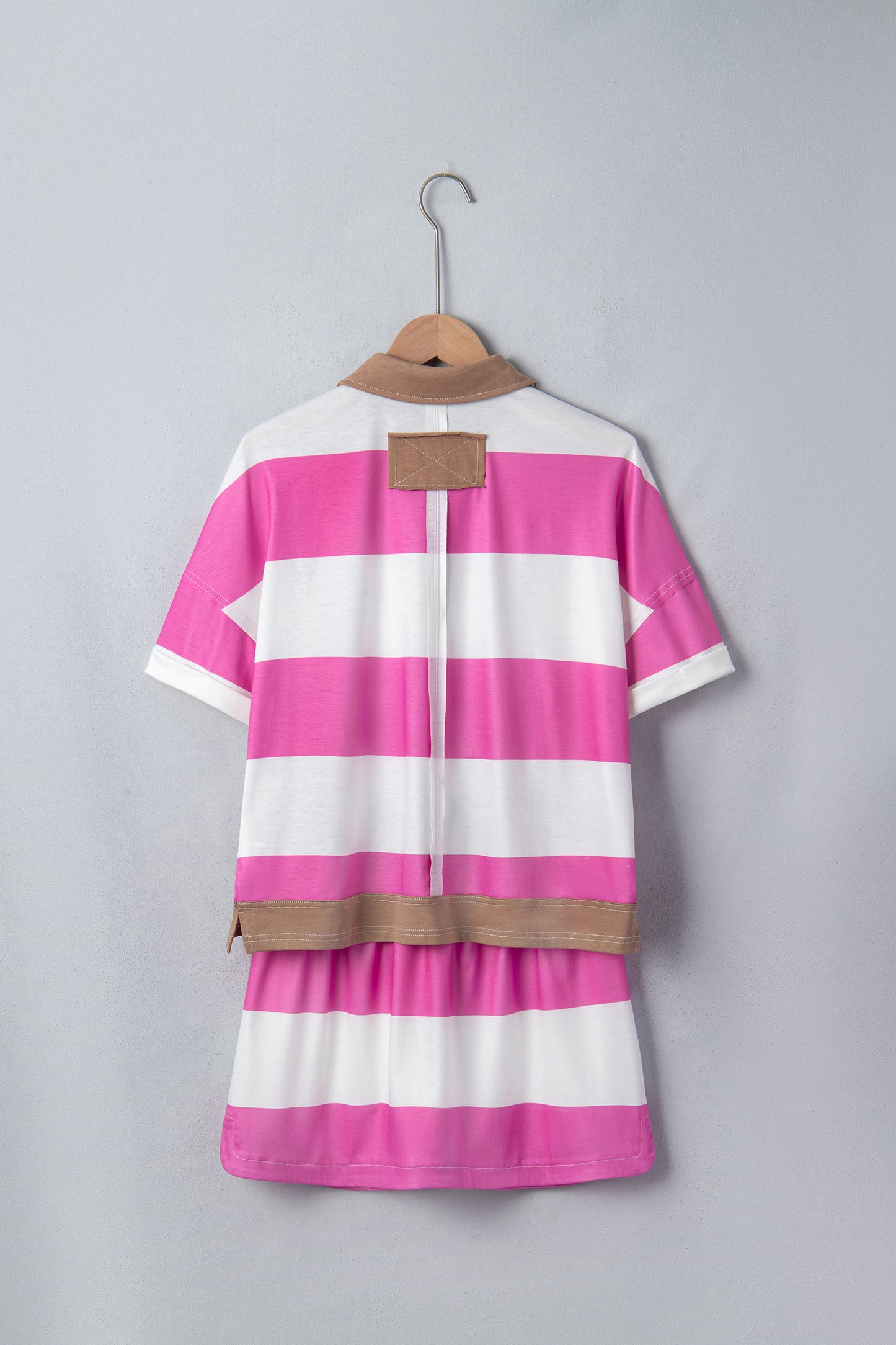 Rose Stripe Colorblock Trim Polo Tee Drawstring Mini Skort 2pcs Set