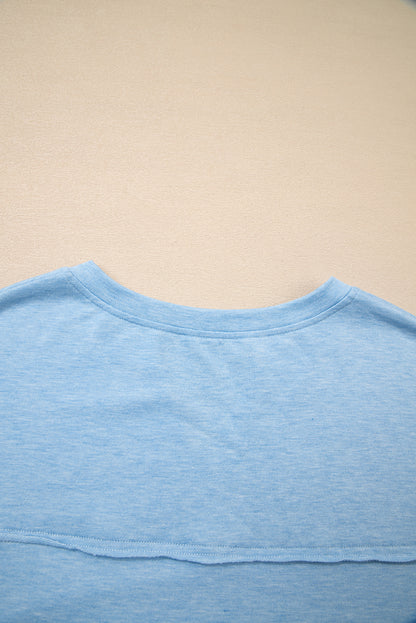 Myosotis Notched Neck Terry Raw Hem Long Sleeve Top
