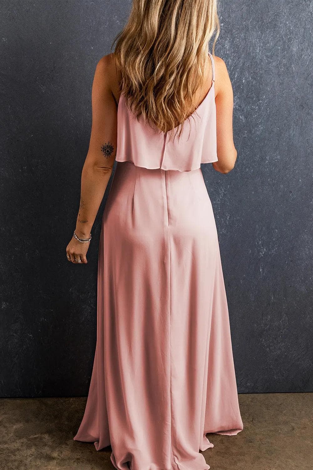 Dresses/Maxi Dresses Light Pink Spaghetti Straps V Neck Ruffled Split Long Dress