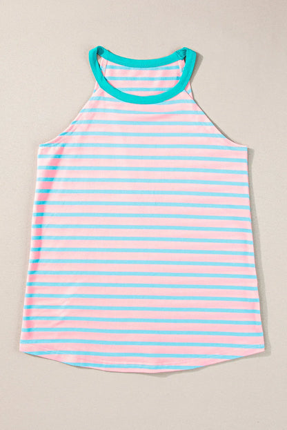 Pink Stripe Round Neck Tank Top - Chic Meadow Boutique 