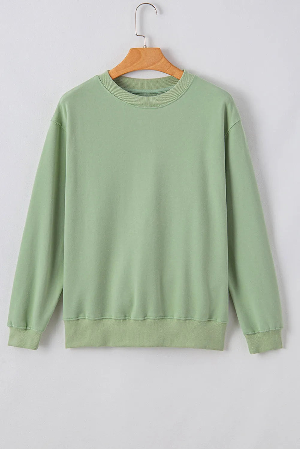 Smoke Green Plain Drop Shoulder Crewneck Pullover Sweatshirt - Chic Meadow Boutique 