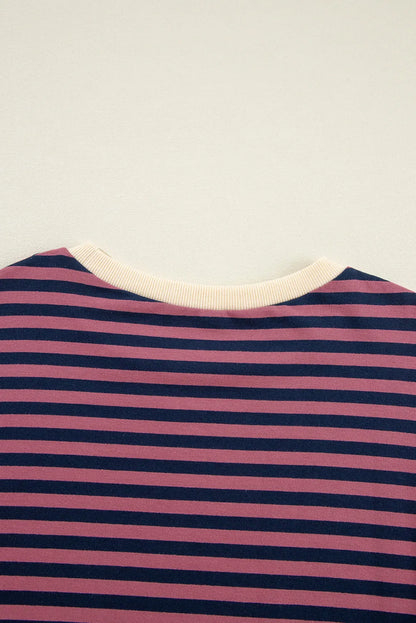 Red Stripe Oversized Contrast Trim Pullover Sweatshirt - Chic Meadow Boutique 