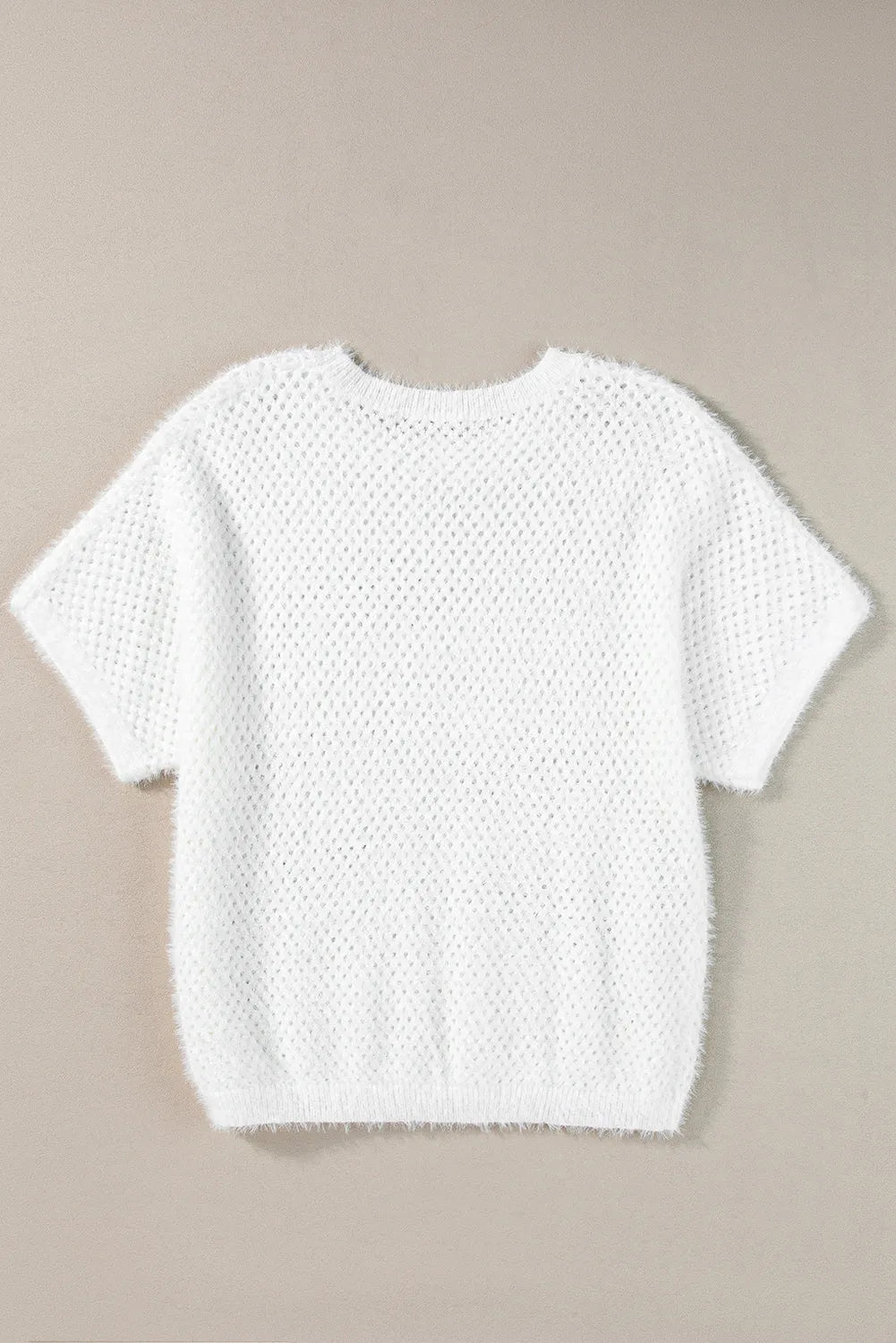 White Fuzzy Eyelet Knitted Sweater T-shirt - Chic Meadow Boutique 