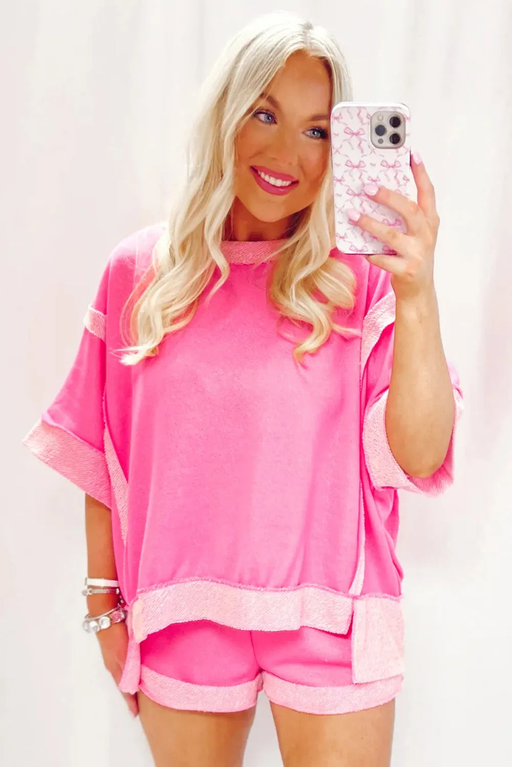 Sachet Pink Colorblock Half Sleeve Top and Shorts Set - Chic Meadow Boutique 