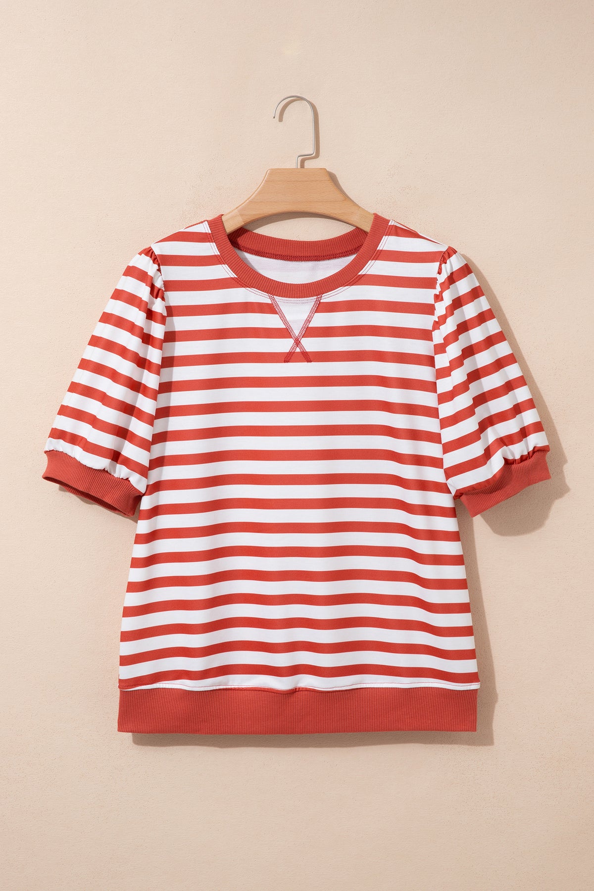Orange Stripe Short Bubble Sleeve T Shirt