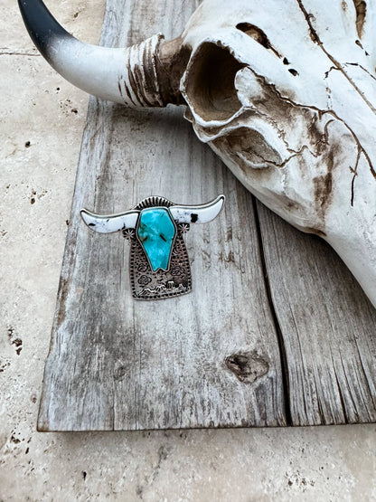 Jewelry TURQUOISE Western Steerhead Adjustable Ring