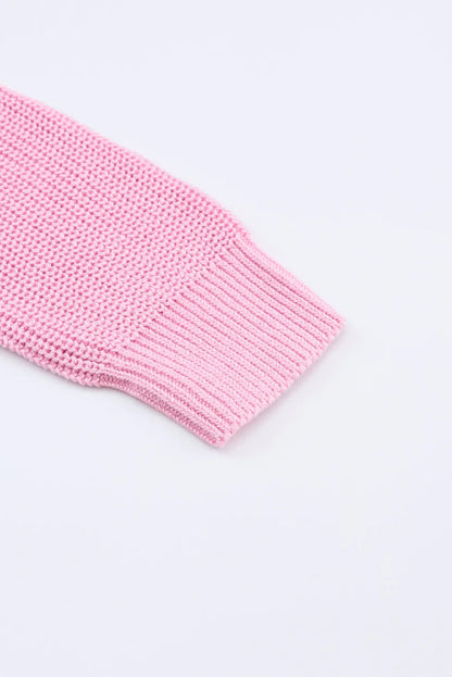 Pink Ribbed Knit V Neck Sweater - Chic Meadow Boutique 