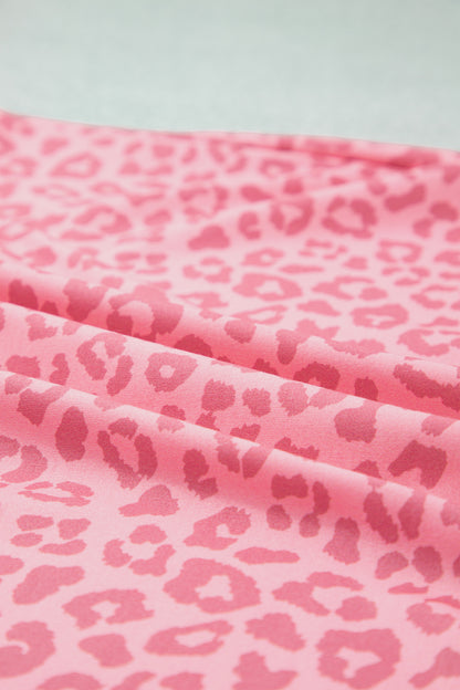 Pink Leopard Print Varsity Striped Detail 3/4 Sleeve Top Shift Pant Set