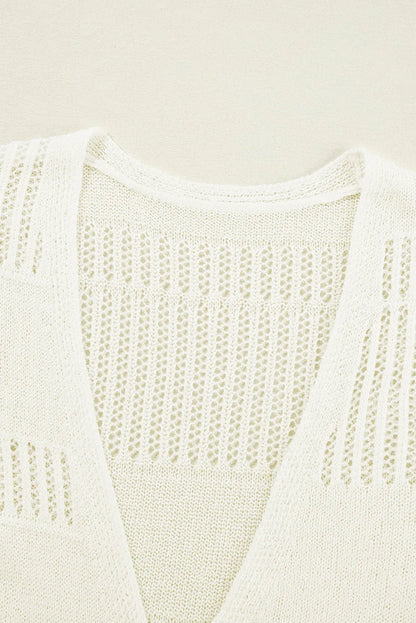 White Solid Color Lightweight Open Knit Tunic Cardigan - Chic Meadow Boutique 