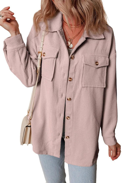 Outerwear/Jackets Light Pink Corduroy Flap Pocket Button Up Shacket