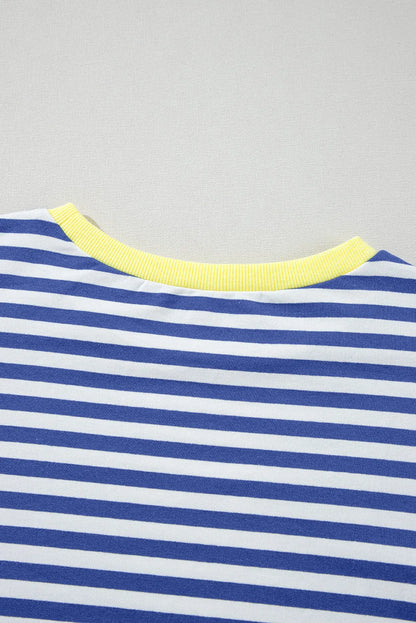 Blue Stripe Oversized Contrast Trim Pullover Sweatshirt - Chic Meadow Boutique 