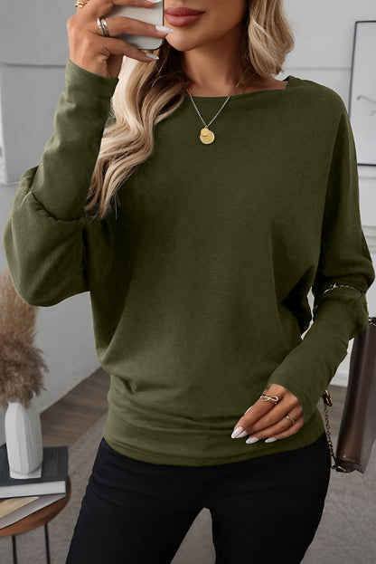 Four Leaf Clover Solid Color Extended Cuffs Long Sleeve Top