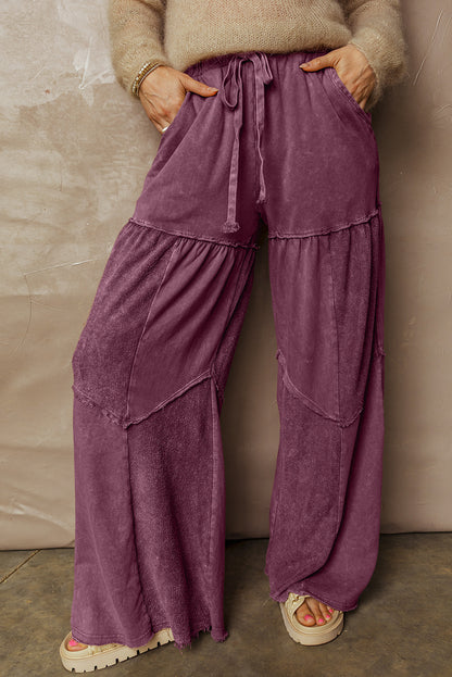 Wild Ginger Careys Mineral Wash Tiered Wide Leg Patchwork Drawstring Pants