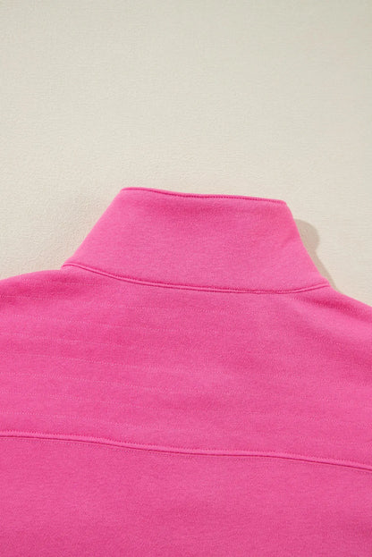 Bright Pink Vintage Mineral Wash Half Button Collared Sweatshirt - Chic Meadow Boutique 