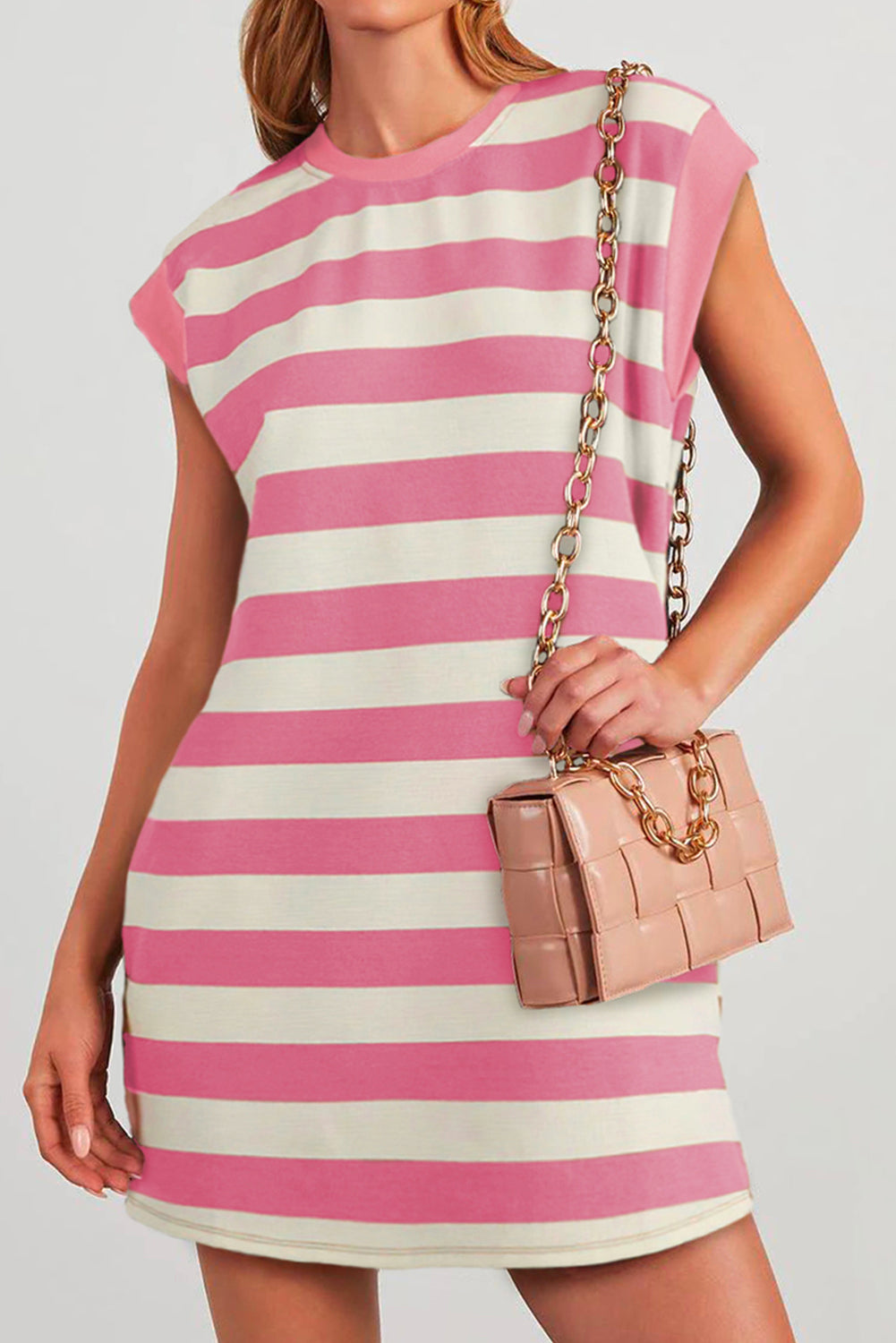 Pink Stripe Cap Sleeve Shift T Shirt Dress