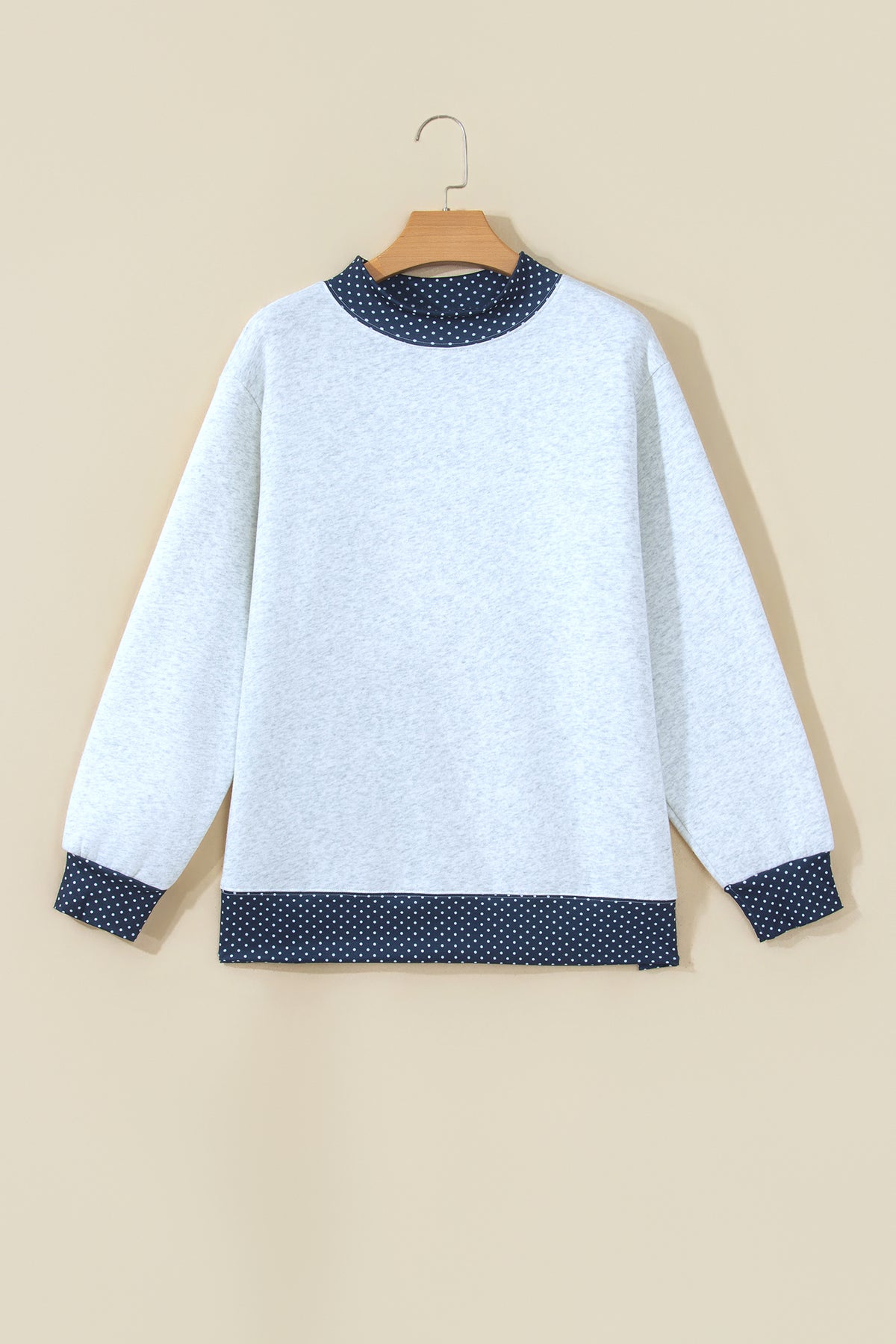 Gray Polka Dot Contrast Trim Sweatshirt