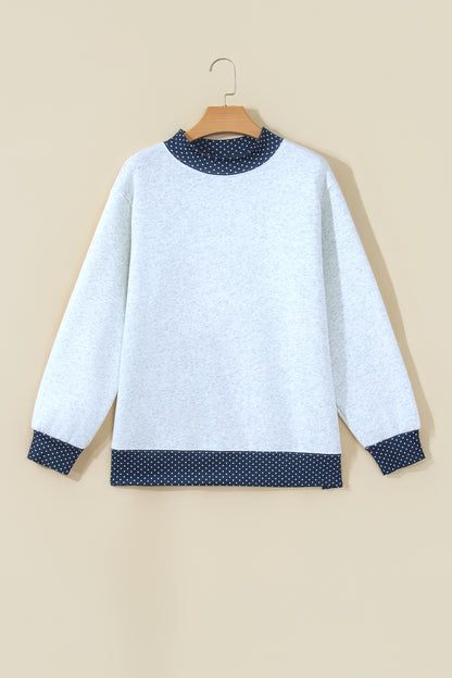 Gray Polka Dot Contrast Trim Sweatshirt