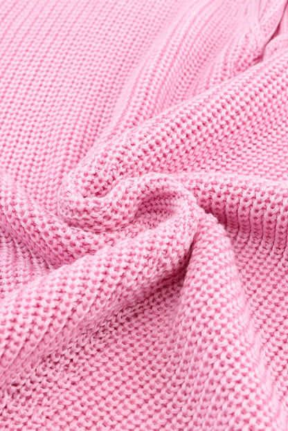 Pink Ribbed Knit V Neck Sweater - Chic Meadow Boutique 