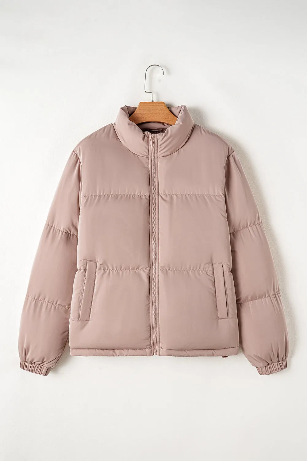 Apricot Pink Full Zipper Quilted Puffer Jacket - Chic Meadow Boutique 