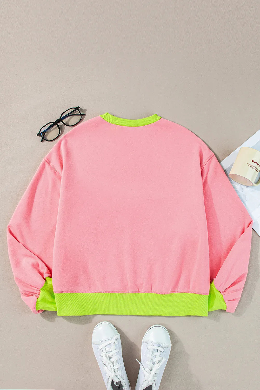 Pink Colorblock Bubble Sleeve Sweatshirt - Chic Meadow Boutique 