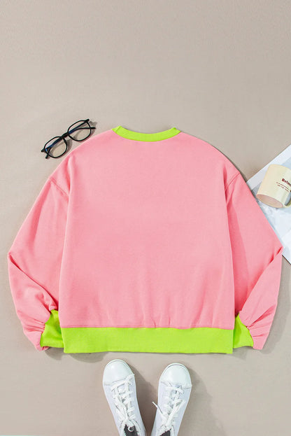 Pink Colorblock Bubble Sleeve Sweatshirt - Chic Meadow Boutique 