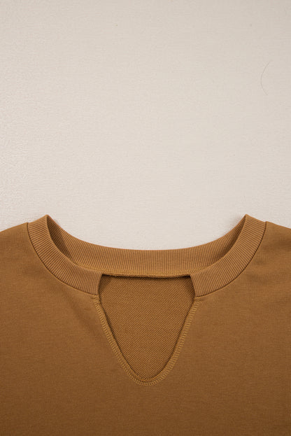 Multicolor Oversized Mixed Textured Split Neck High Low Patchwork Sweatshirt