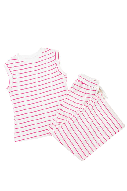 Rose Stripe Casual Wide Leg 2pcs Pants Set