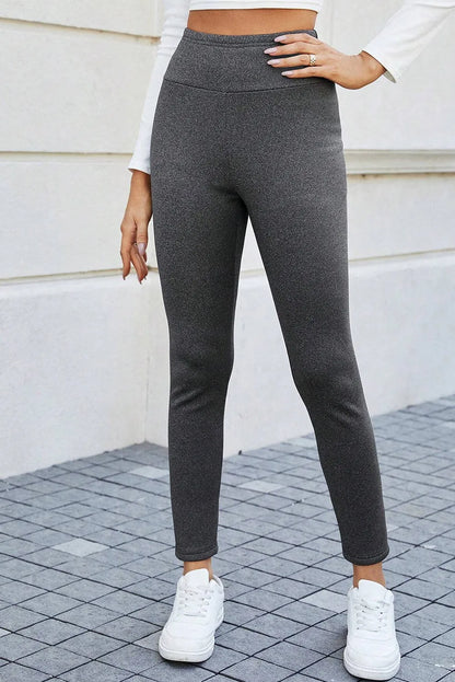 Dark Grey Fleece Lined Thermal Knit Ankle High Waist Leggings - Chic Meadow Boutique 