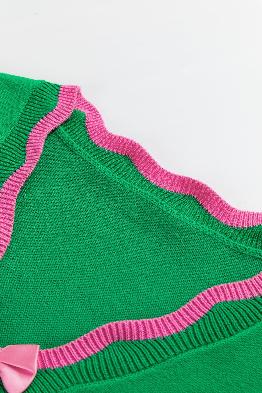 Sweaters & Cardigans/Cardigans Green Stripe Ribbon Cute Bow Detail Sweater Knit Cardigan