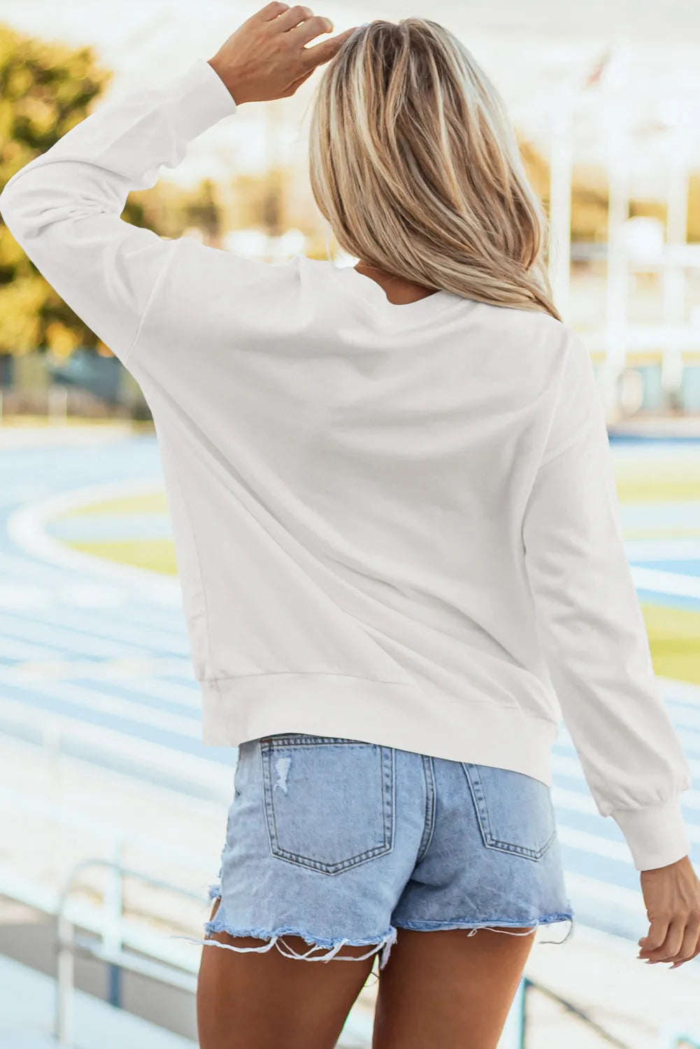 White Tinsel Game Day Drop Shoulder Graphic Sweatshirt - Chic Meadow Boutique 