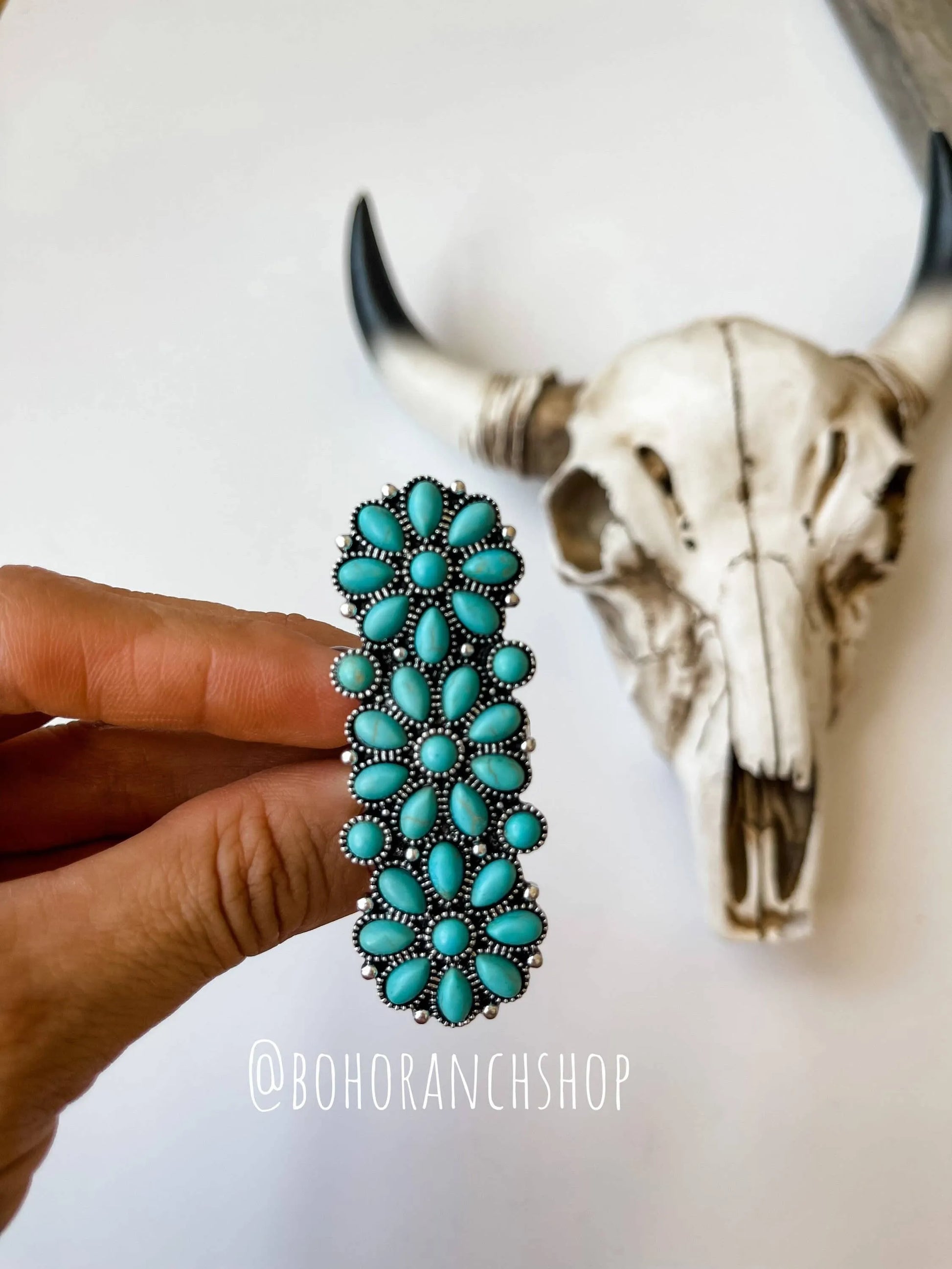 Jewelry White Western Adjustable Cluster Cuff Ring | turquoise or copper