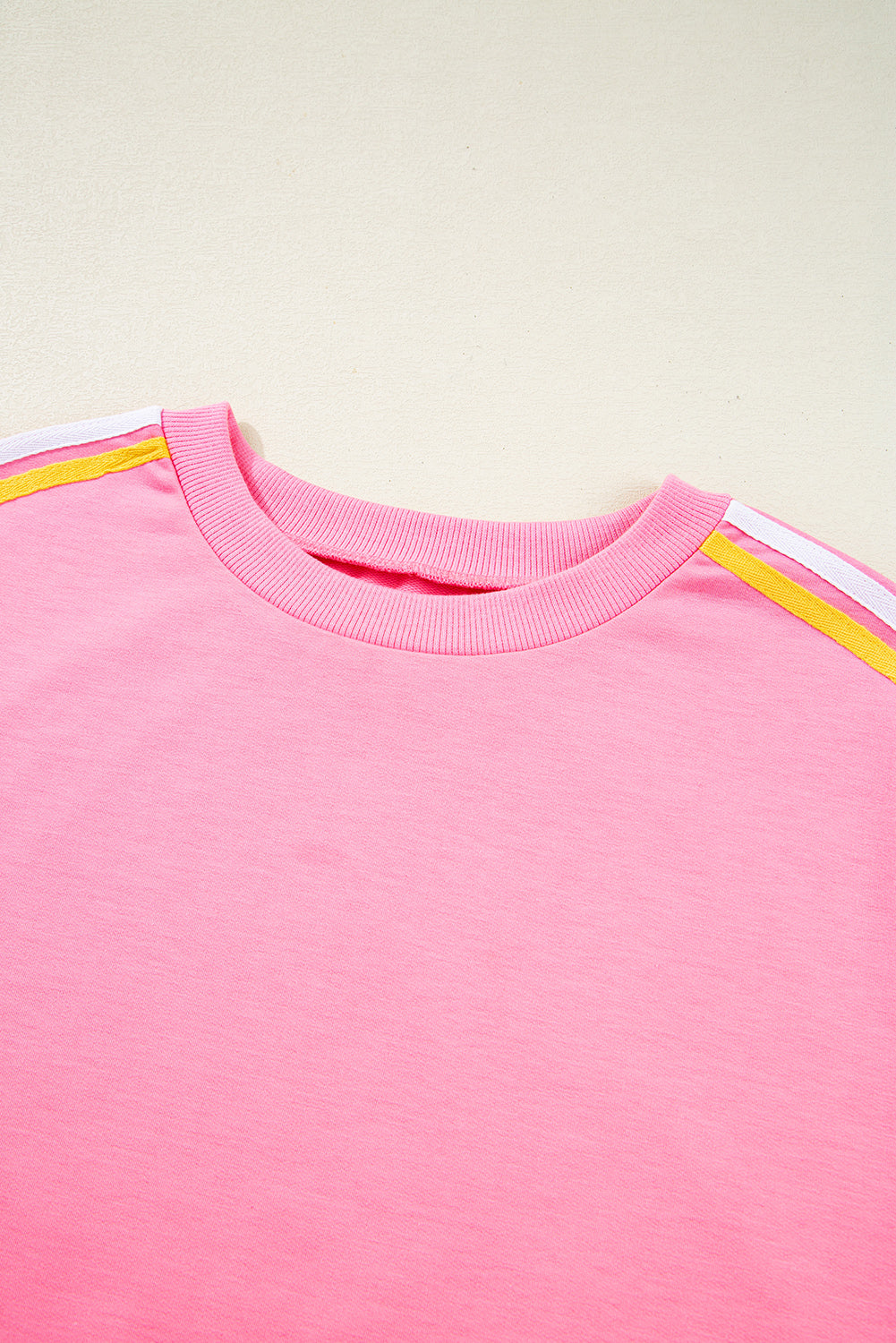 Bonbon Color Contrast Crewneck T Shirt and Wide Leg High Waist Pants Set