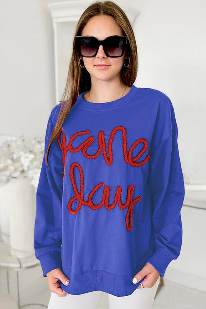 Dark Blue Tinsel Game Day Drop Shoulder Graphic Sweatshirt - Chic Meadow Boutique 