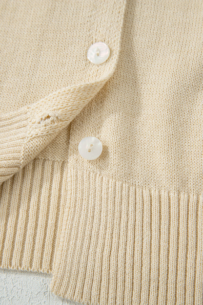 Apricot Buttoned Front Rolled Hem Cap Sleeve Sweater Top